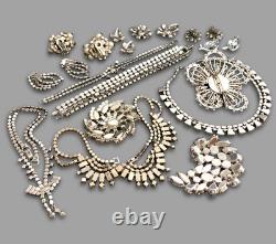 Vintage Clear Rhinestone Designer Signed Unsigned Costume Jewelry Repair Lot