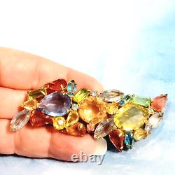 Vintage Clear Rhinestone Fruit Salad Brooch Pin, Faceted Glass Layered Brooch