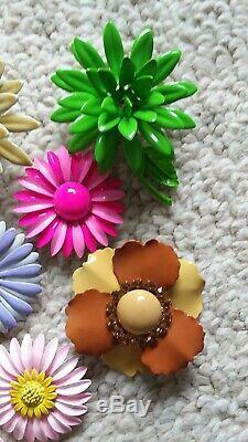 Vintage Colorful Enamel Rhinestones Retro Flower Pin Brooch Lot
