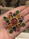 Vintage Colorful WEISS Gripoix Poured Glass Rhinestone Maltese Cross Brooch Pin
