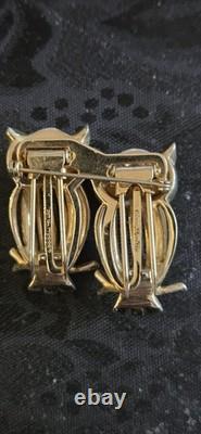 Vintage Coro AB Rhinestone Gold Owl Brooch with Green Eyes