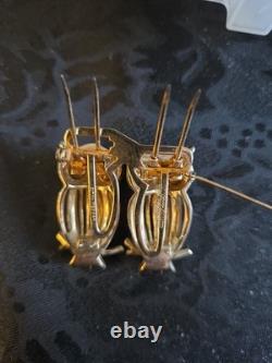 Vintage Coro AB Rhinestone Gold Owl Brooch with Green Eyes