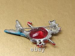 Vintage Coro Bird Dove Blue Enamel Red Rhinestone Brooch