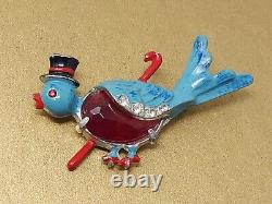 Vintage Coro Bird Dove Blue Enamel Red Rhinestone Brooch