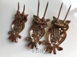 Vintage Coro Craft Sterling Duette Triple Owl Vermeil Brooch Pin Dress Fur Clips