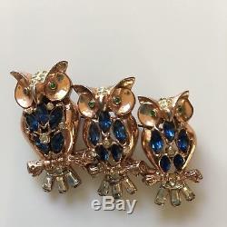 Vintage Coro Craft Sterling Duette Triple Owl Vermeil Brooch Pin Dress Fur Clips