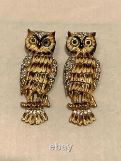 Vintage Coro Craft Sterling Horned Owl Duette Enamel Furclip Vermeil Brooch Pin