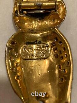 Vintage Coro Craft Sterling Horned Owl Duette Enamel Furclip Vermeil Brooch Pin