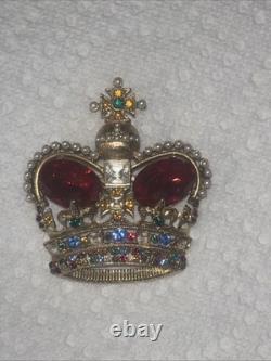 Vintage Coro Crown Brooch Gold Tone Rhinestone