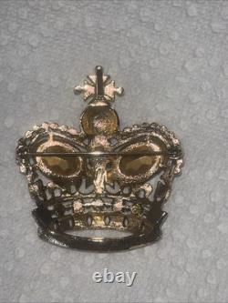 Vintage Coro Crown Brooch Gold Tone Rhinestone