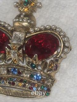 Vintage Coro Crown Brooch Gold Tone Rhinestone