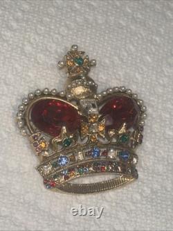 Vintage Coro Crown Brooch Gold Tone Rhinestone