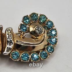 Vintage Coro Duette Brooch Fur Clips Aqua Blue Rhinestone