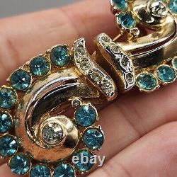 Vintage Coro Duette Brooch Fur Clips Aqua Blue Rhinestone