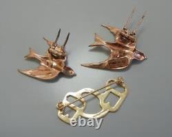 Vintage Coro Duette Brooch Sterling Silver Swallow Birds Pin Converts 2 Clips