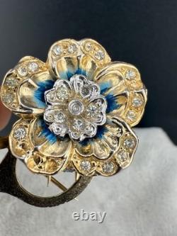 Vintage Coro Duette Fur Clip Gold Tone Flower Rhinestone