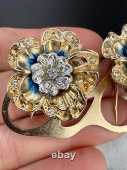 Vintage Coro Duette Fur Clip Gold Tone Flower Rhinestone