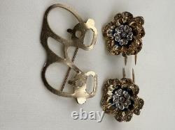 Vintage Coro Duette Fur Clip Gold Tone Flower Rhinestone