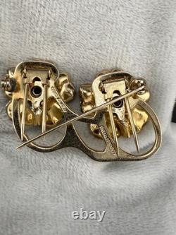 Vintage Coro Duette Fur Clip Gold Tone Flower Rhinestone