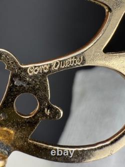 Vintage Coro Duette Fur Clip Gold Tone Flower Rhinestone