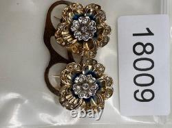 Vintage Coro Duette Fur Clip Gold Tone Flower Rhinestone