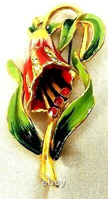 Vintage Coro Enameled Figural Bell Flower Trembler Stamens Rhinestone Brooch
