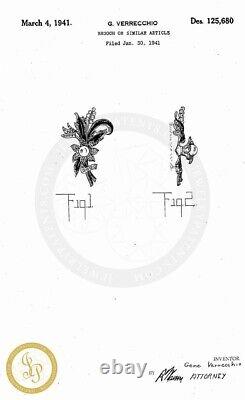 Vintage Coro G VERRECCHIO Flower Trembler Brooch Enamel Rhinestone Pearl RARE