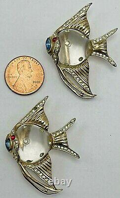 Vintage Coro Jelly Belly Duette Brooch Sterling Angel Fish Fur Clips Gold Washed