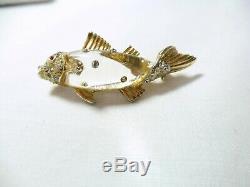 Vintage Coro Jelly Belly Rhinestone Fish Trout Brooch Pin