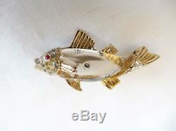 Vintage Coro Jelly Belly Rhinestone Fish Trout Brooch Pin