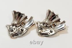 Vintage Coro Trembler Flowers Duette Dress Clips Green Enamel Rhinestones Brooch