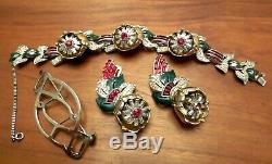 Vintage Coro Trembler Quivering Camelias Bracelet + Duette Clip / Brooch Set