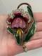 Vintage Coro Unsigned Enamel Pot Metal Rhinestone Flower Brooch Pin READ