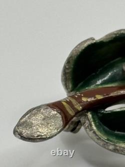 Vintage Coro Unsigned Enamel Pot Metal Rhinestone Flower Brooch Pin READ