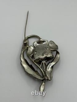 Vintage Coro Unsigned Enamel Pot Metal Rhinestone Flower Brooch Pin READ