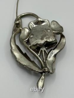 Vintage Coro Unsigned Enamel Pot Metal Rhinestone Flower Brooch Pin READ
