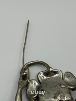 Vintage Coro Unsigned Enamel Pot Metal Rhinestone Flower Brooch Pin READ