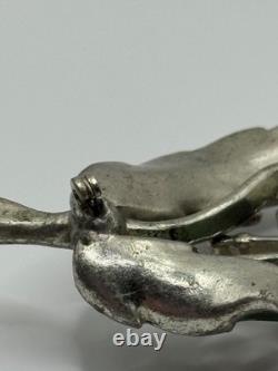 Vintage Coro Unsigned Enamel Pot Metal Rhinestone Flower Brooch Pin READ