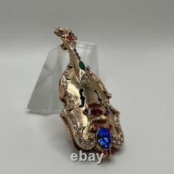 Vintage Coro Violin Brooch Carnegie Hall Gold Tone Early Unsigned Instrument Pin