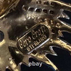 Vintage CoroCraft Sterling Enamel Rhinestone Fish Brooch Large Figural Pin