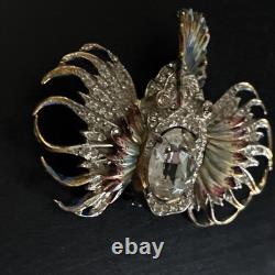 Vintage CoroCraft Sterling Enamel Rhinestone Fish Brooch Large Figural Pin