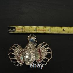 Vintage CoroCraft Sterling Enamel Rhinestone Fish Brooch Large Figural Pin