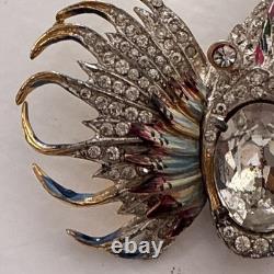 Vintage CoroCraft Sterling Enamel Rhinestone Fish Brooch Large Figural Pin