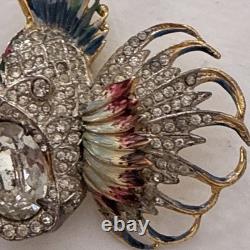 Vintage CoroCraft Sterling Enamel Rhinestone Fish Brooch Large Figural Pin
