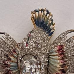 Vintage CoroCraft Sterling Enamel Rhinestone Fish Brooch Large Figural Pin