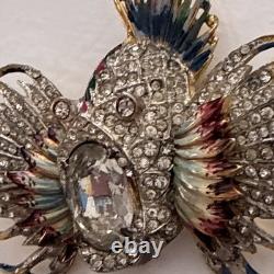 Vintage CoroCraft Sterling Enamel Rhinestone Fish Brooch Large Figural Pin