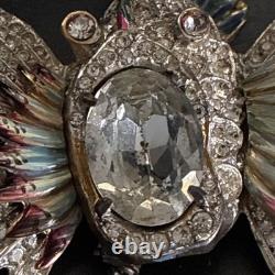 Vintage CoroCraft Sterling Enamel Rhinestone Fish Brooch Large Figural Pin