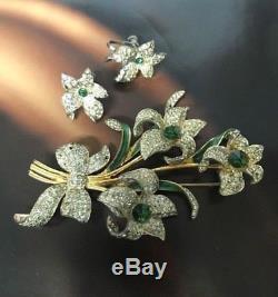 Vintage Corocraft Sterling Flower Brooch & Earrings Set