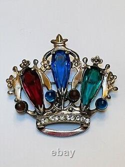 Vintage Coronation Crown Vermeil Brooch Marked Sterling 17.62g