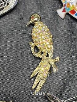 Vintage Costume Jewelry BROOCHES Lot Rhinestones Designer Birds Jelly Belly